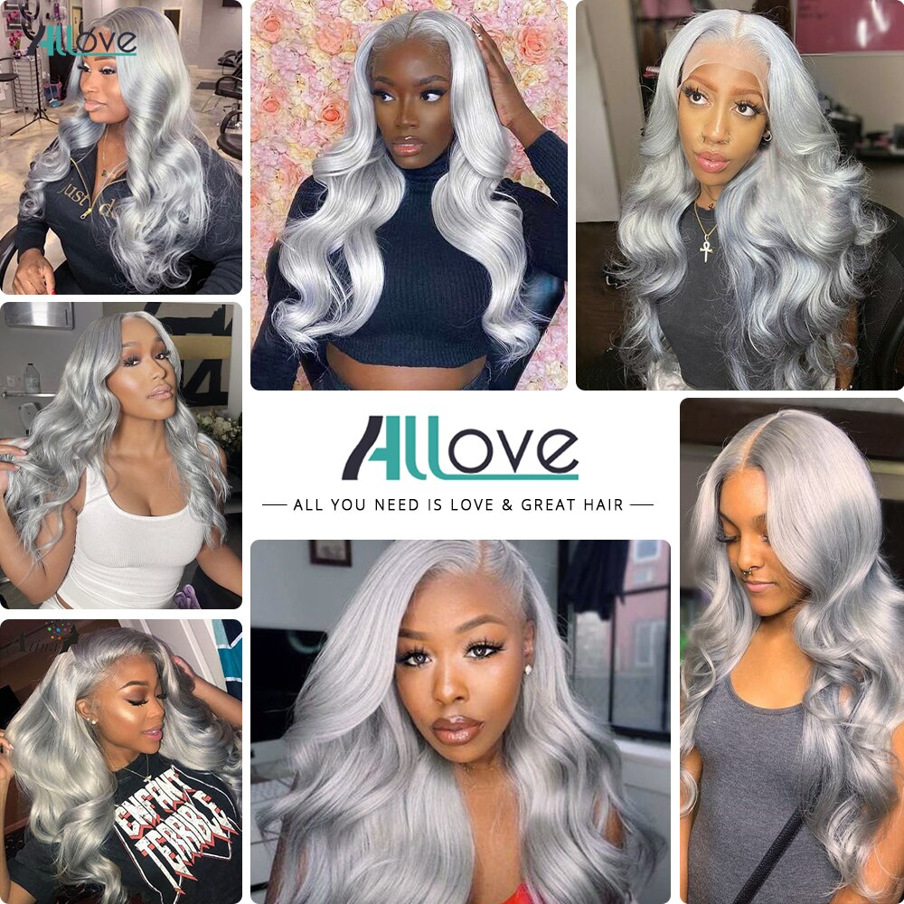 Allove Grey Lace Front Wig Human Hair 13x4 Body Wave Lace Front Human Hair Wigs PrePlucked Brazilian Colored Hair Wigs For Women