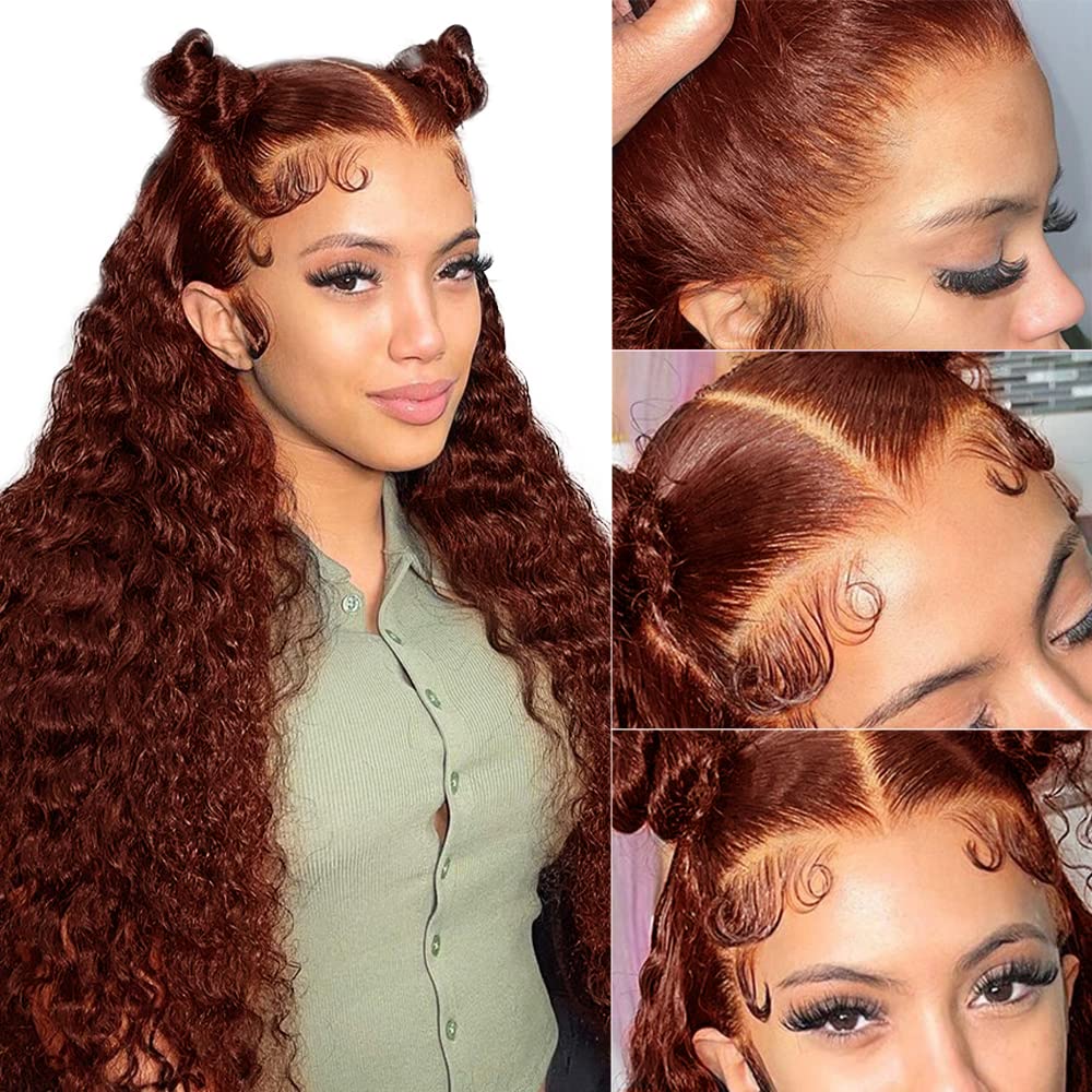 Reddish Brown Jerry Curly 13x4 Lace Front Wig 100% Remy Human Hair Wigs PrePlucked Hairline 13x6 HD Transparent Lace Frontal Wig