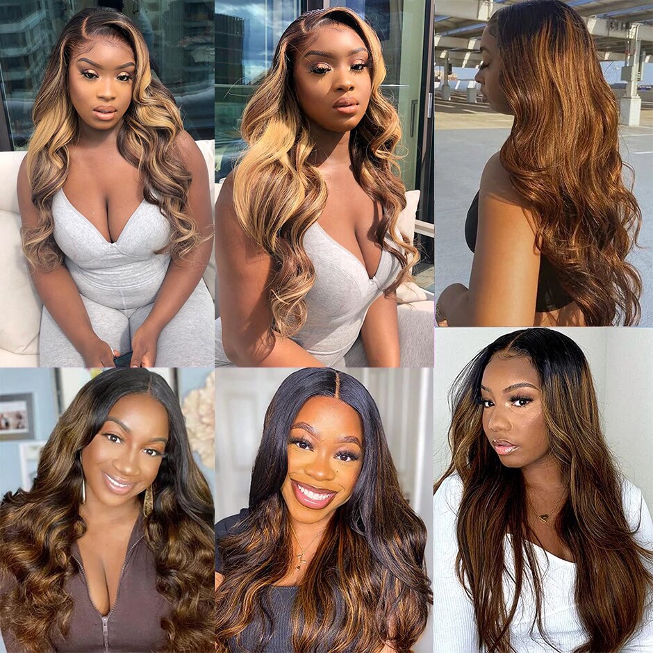 TRACY HAIR 13x4 Highlight Wig Human Hair Body Wave Lace Front Wig Brazilian Colored Lace Frontal Wigs 4x4 Remy Lace Closure Wig