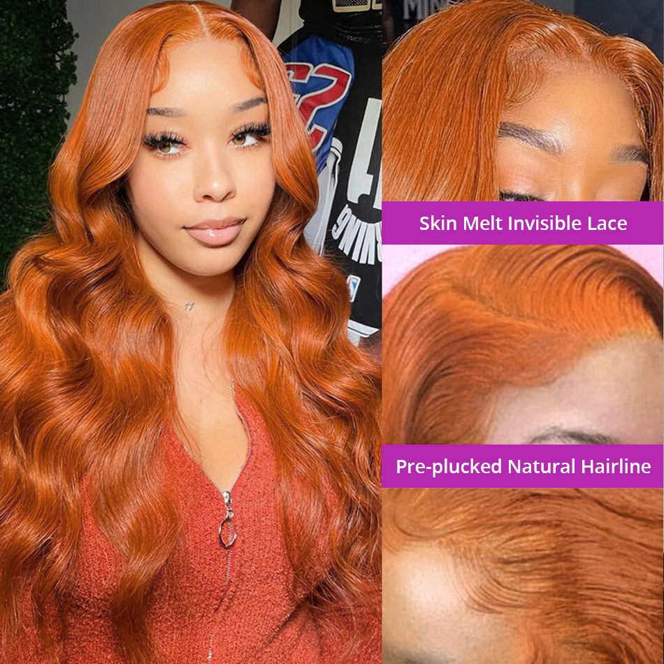 Body Wave Orange Ginger 13x6 Lace Front Wig Colored Pre-Plucked 13x4 Lace Frontal Wig Brazilian Human Hair 4x4 Closure Remy Wigs