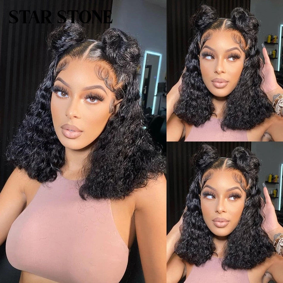 Short Curly Bob Brazilian Human Hair Lace Front Wigs 13X4 Lace Frontal 4x4 Closure Deep Wave Wig For Black Women 180 Density