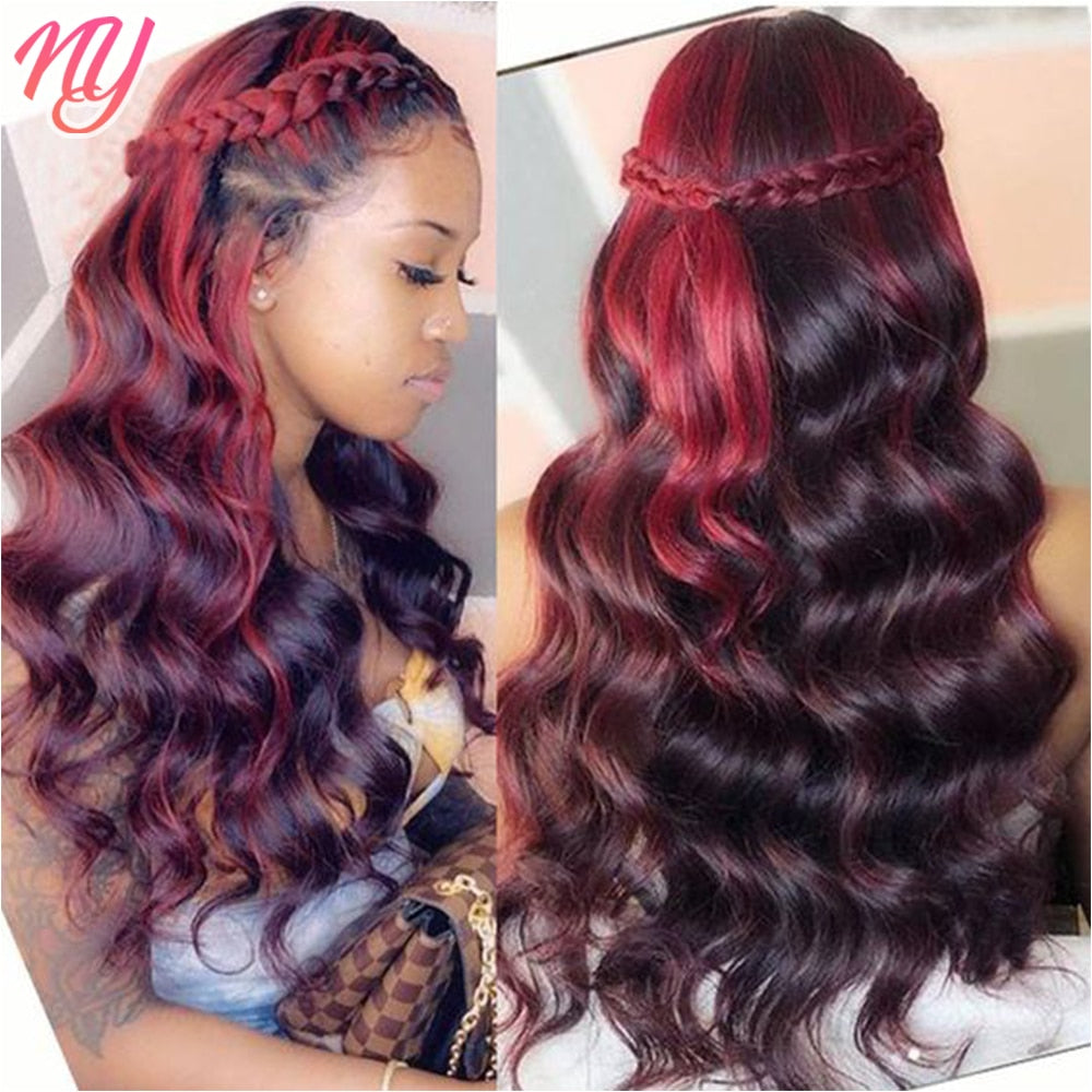 Highlight Wig Human Hair 1B 99J Burgundy Body Wave Lace Front Wigs For Woman 13x4 HD Lace Frontal Wig Colored Human Hair Wigs