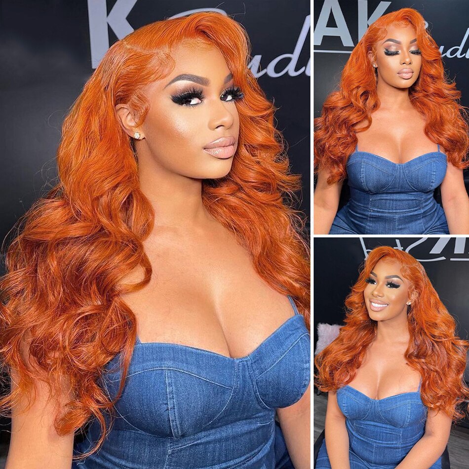 Body Wave Orange Ginger 13x6 Lace Front Wig Colored Pre-Plucked 13x4 Lace Frontal Wig Brazilian Human Hair 4x4 Closure Remy Wigs