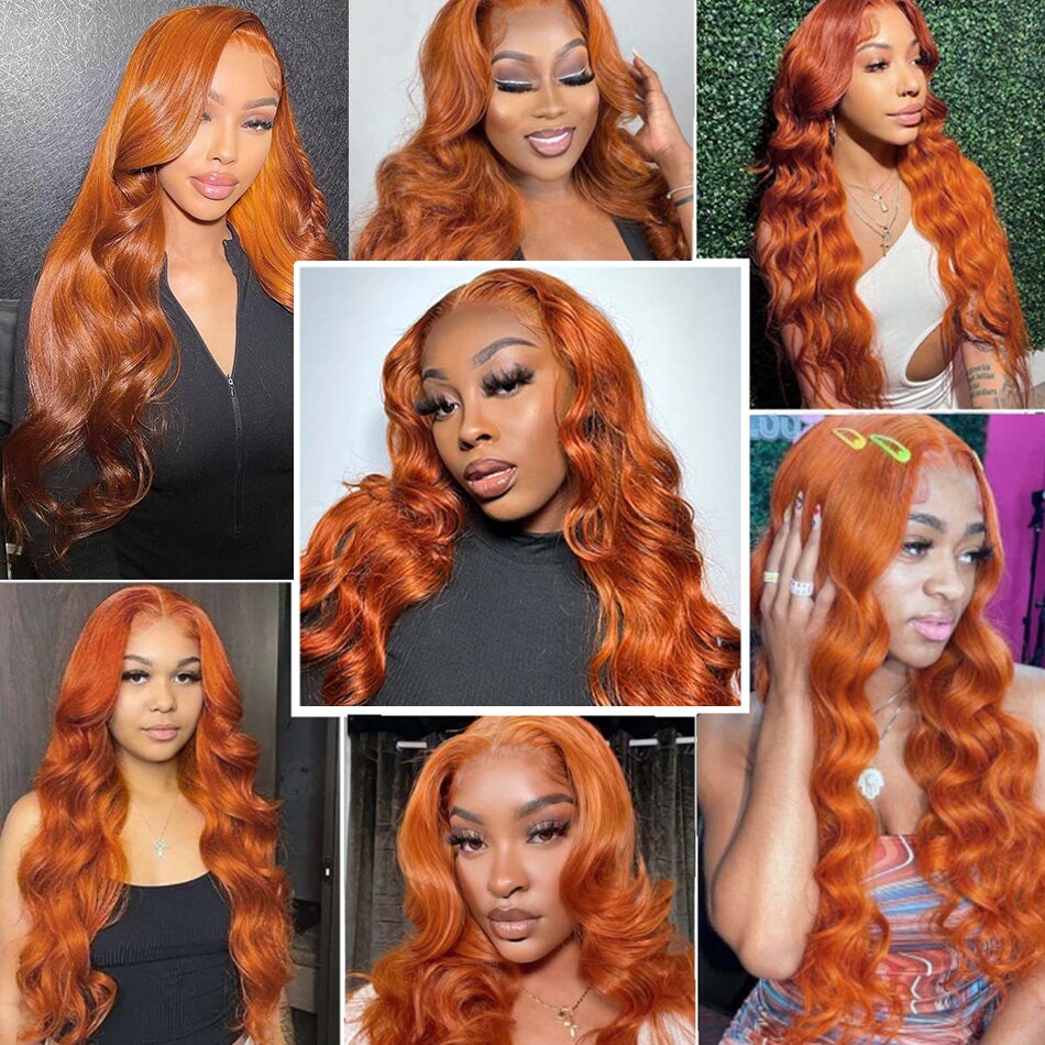 Body Wave Orange Ginger 13x6 Lace Front Wig Colored Pre-Plucked 13x4 Lace Frontal Wig Brazilian Human Hair 4x4 Closure Remy Wigs