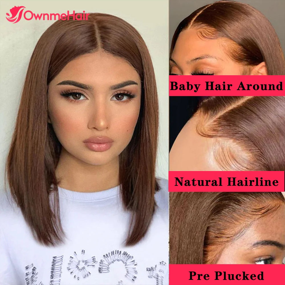 Chocolate Brown Transparent Lace Frontal Wig 13x5x2 T Part Lace Brazilian Hair Wigs For Women Lace Wig Pre Plucked Short Bob Wig