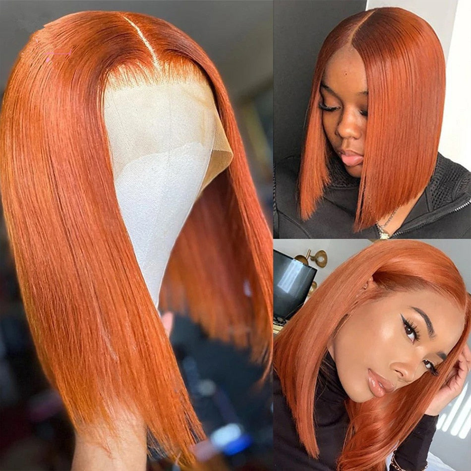 Ginger Bob Lace Frontal Wig 13x4 Lace Frontal Wig Colored Human Hair Wigs Lace Front Short Bob Human Hair Wigs Pre Plucked 4x4