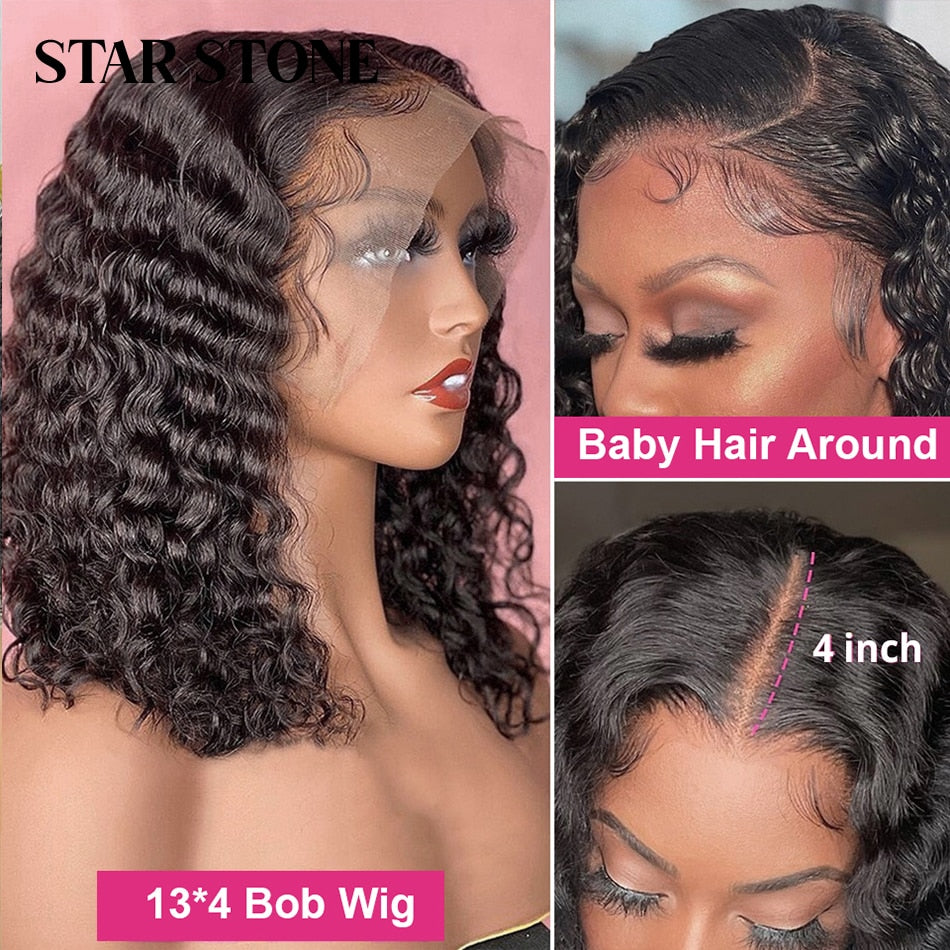 Short Curly Bob Brazilian Human Hair Lace Front Wigs 13X4 Lace Frontal 4x4 Closure Deep Wave Wig For Black Women 180 Density