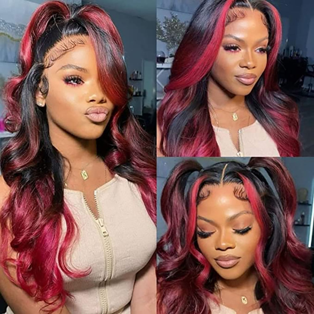 Highlight Wig Human Hair 1B 99J Burgundy Body Wave Lace Front Wigs For Woman 13x4 HD Lace Frontal Wig Colored Human Hair Wigs