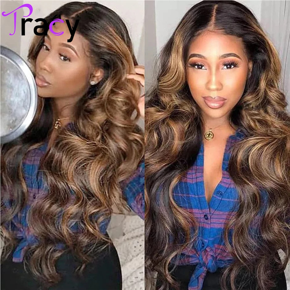 TRACY HAIR 13x4 Highlight Wig Human Hair Body Wave Lace Front Wig Brazilian Colored Lace Frontal Wigs 4x4 Remy Lace Closure Wig