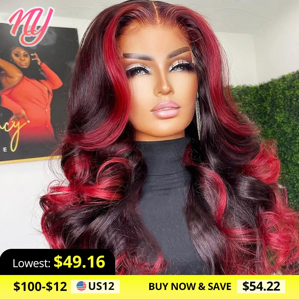 Highlight Wig Human Hair 1B 99J Burgundy Body Wave Lace Front Wigs For Woman 13x4 HD Lace Frontal Wig Colored Human Hair Wigs