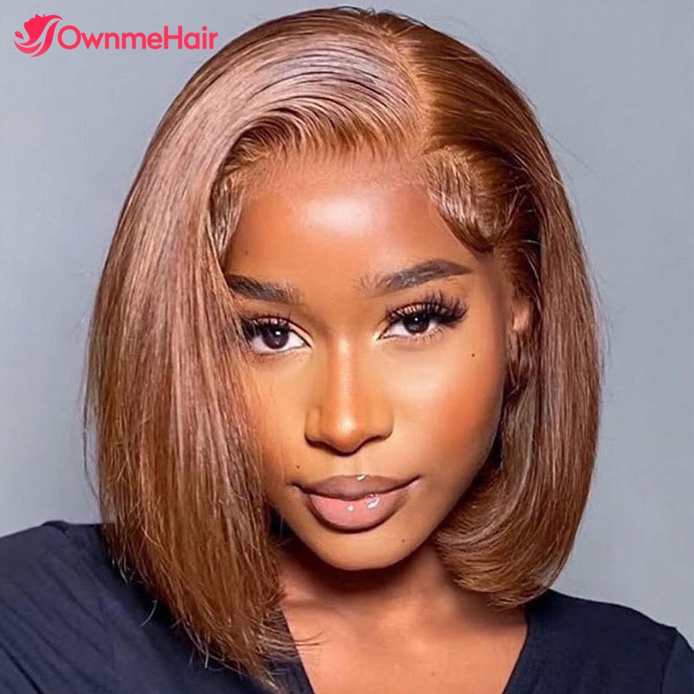 Chocolate Brown Transparent Lace Frontal Wig 13x5x2 T Part Lace Brazilian Hair Wigs For Women Lace Wig Pre Plucked Short Bob Wig