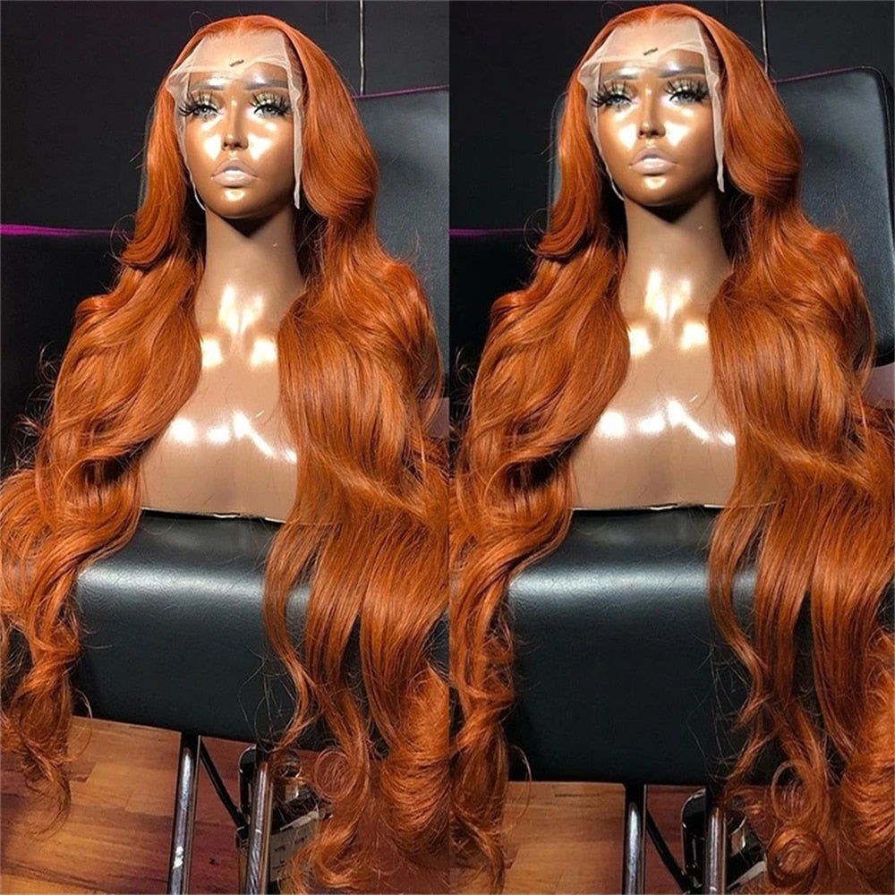 Body Wave Orange Ginger 13x6 Lace Front Wig Colored Pre-Plucked 13x4 Lace Frontal Wig Brazilian Human Hair 4x4 Closure Remy Wigs